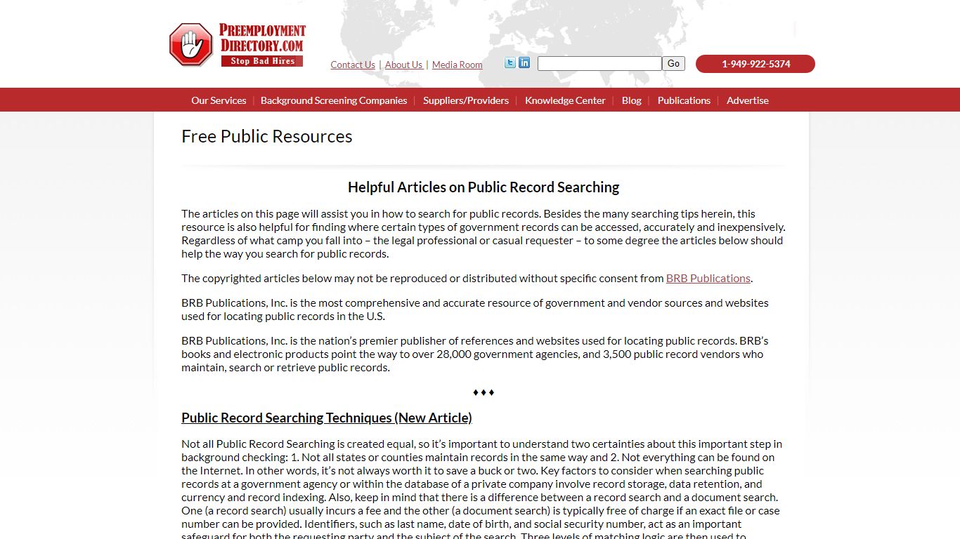 Free Public Resources - PreEmployment Screening Directory